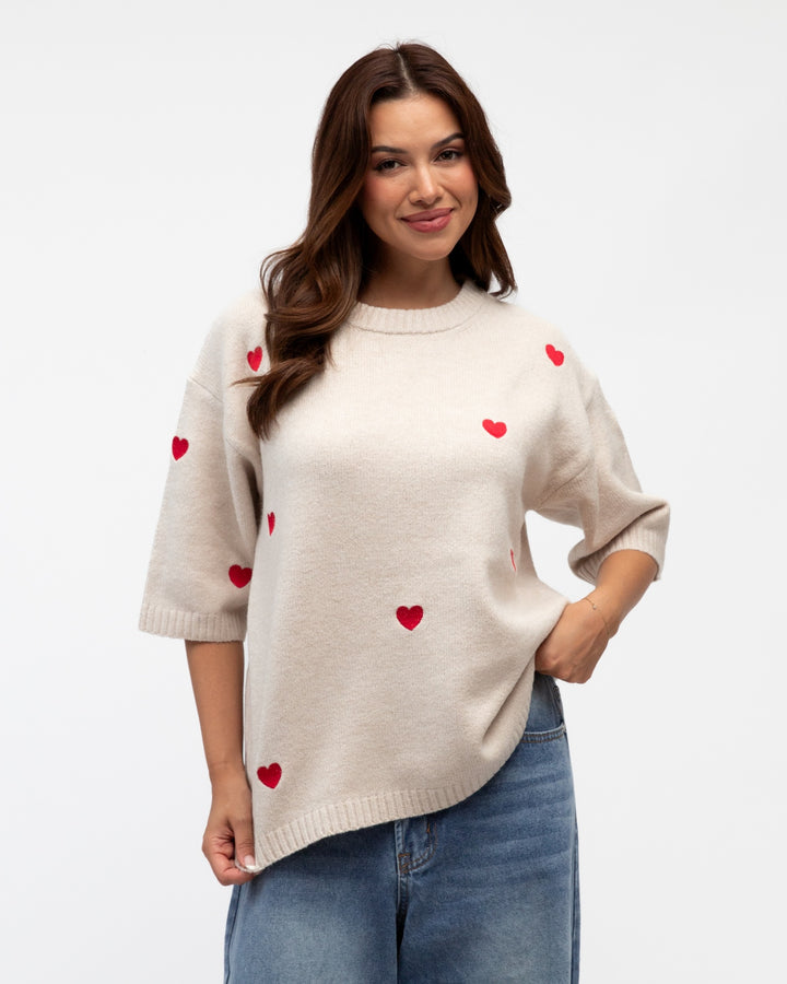 Knit w Red Emb Heart