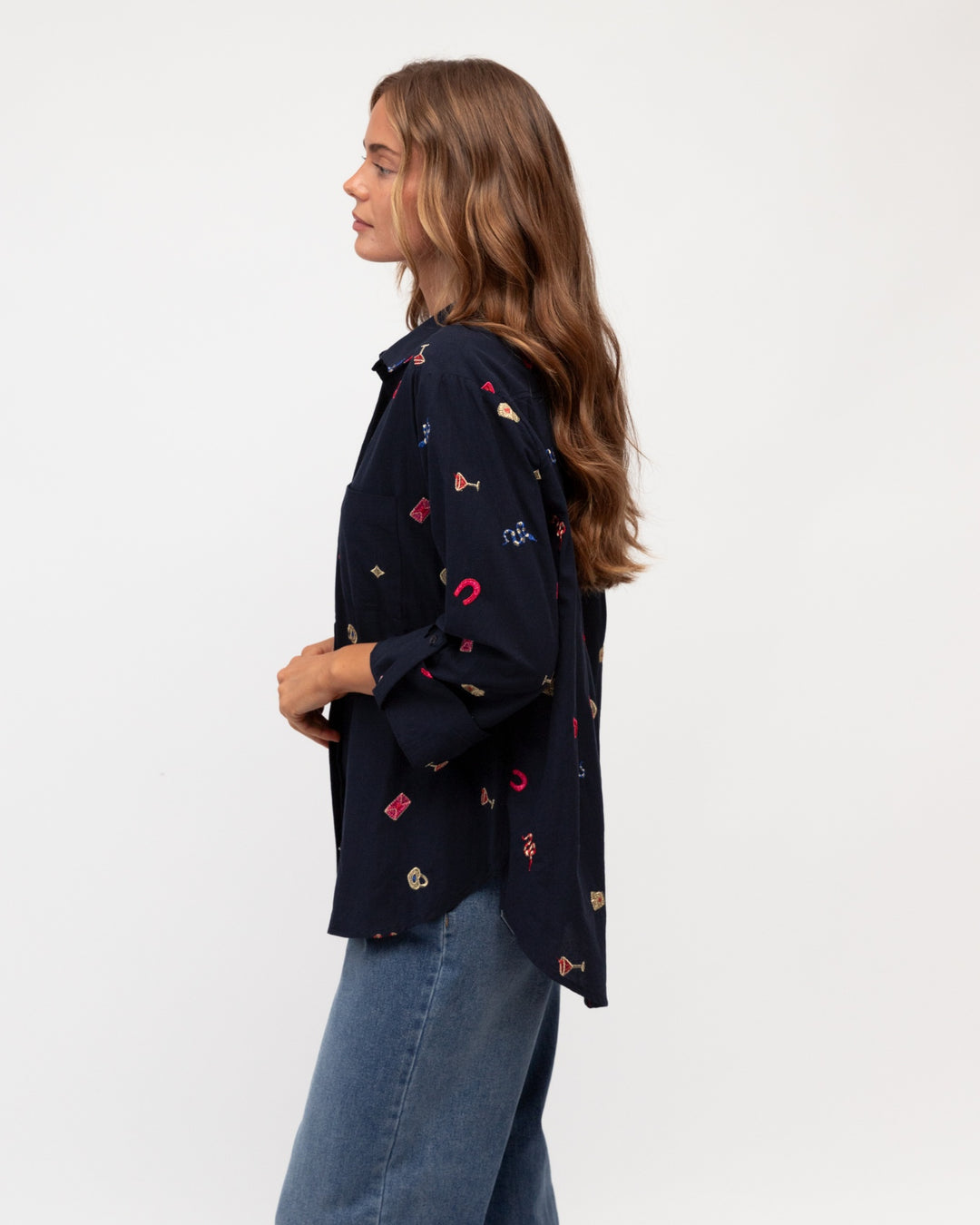 Embroidered Shirt- Navy