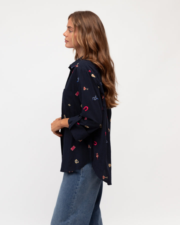 Embroidered Shirt- Navy