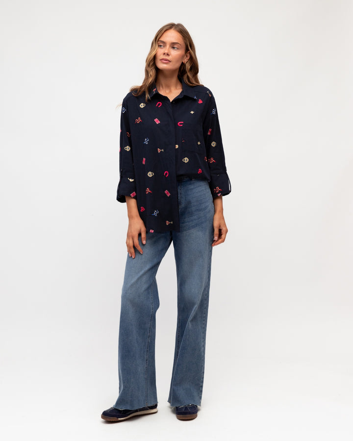 Embroidered Shirt- Navy