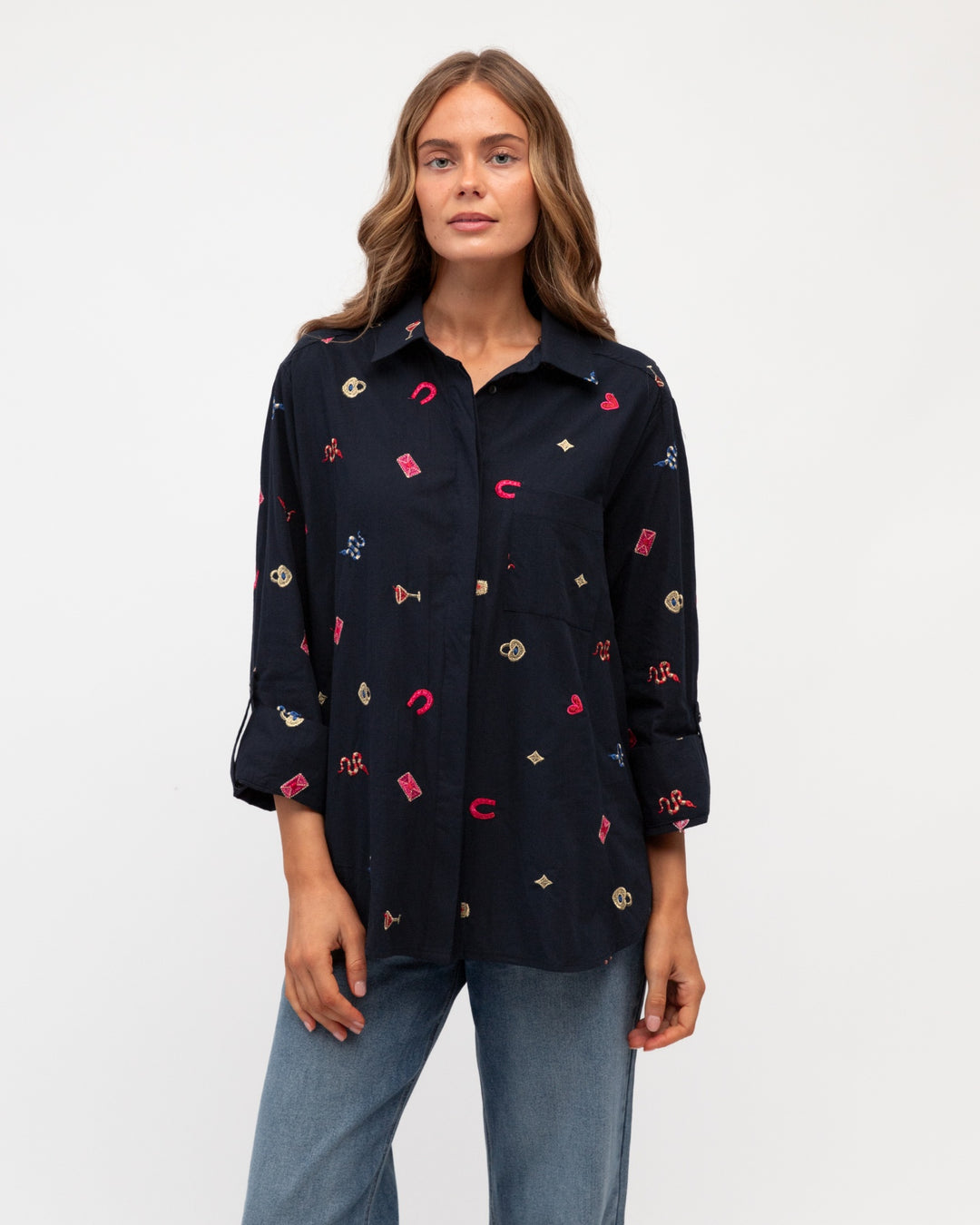 Embroidered Shirt- Navy