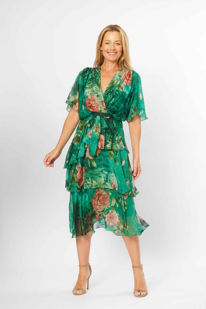 Cross Over Floral Silk Dress