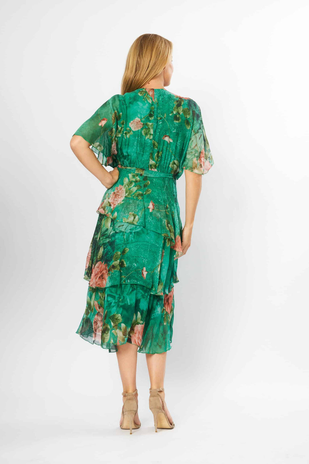 Cross Over Floral Silk Dress