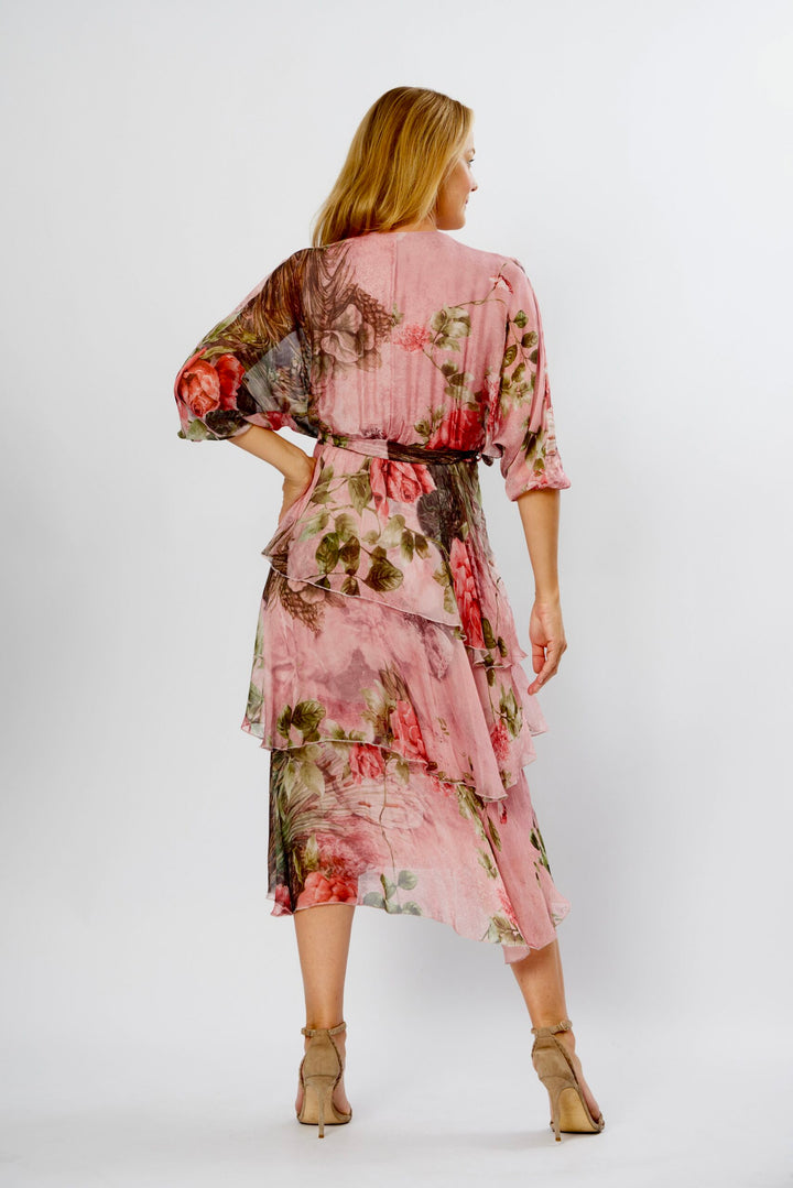 Cross Over Floral Silk Dress