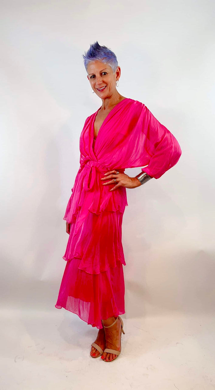 L/S Crossover Silk Dress