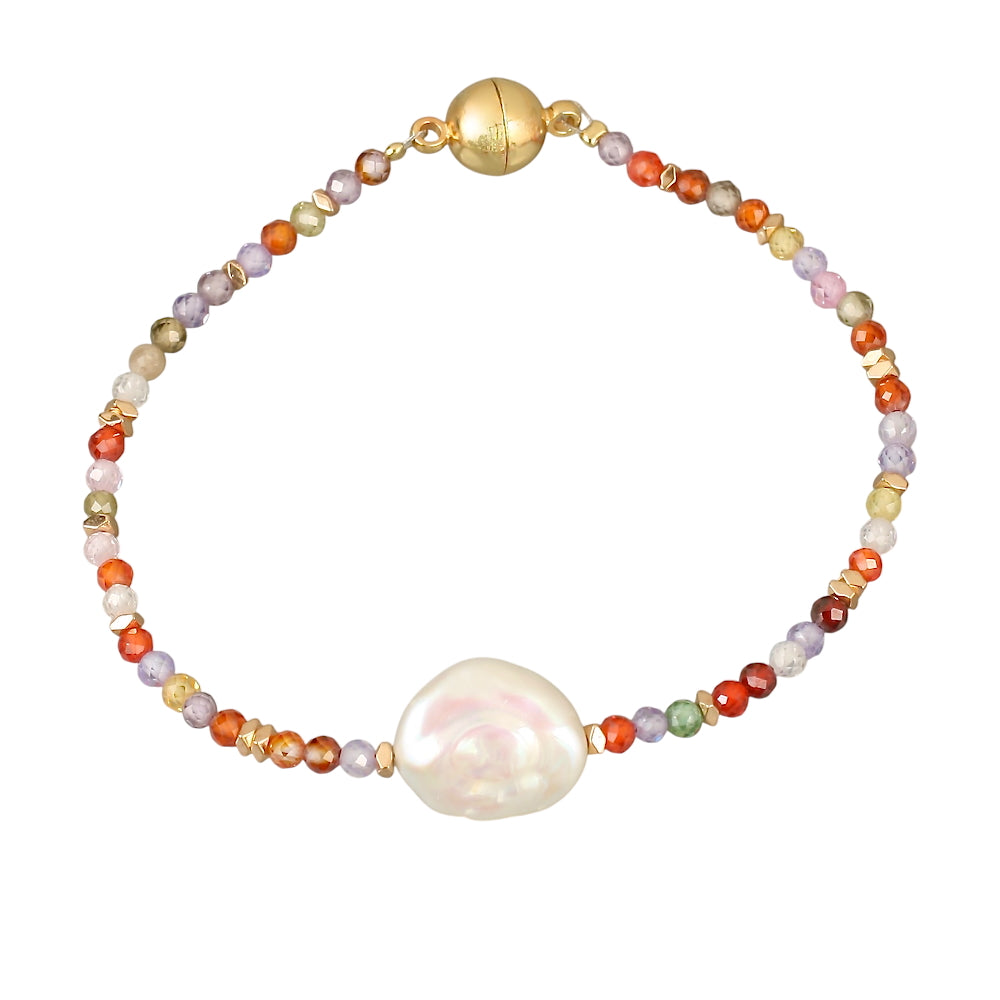 Micro Faceted Zirconia & Keshi Pearl Bracelet