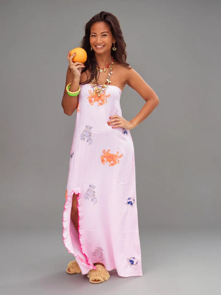 Maxi rosa crab emb dress