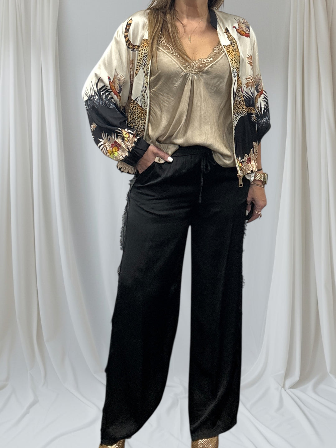 Silk Blend Leopard Bomber