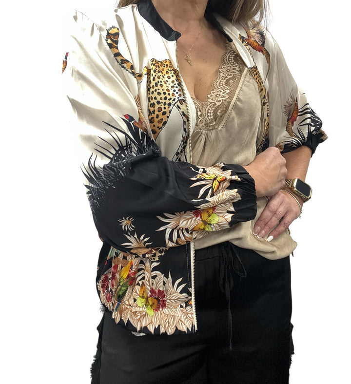 Silk Blend Leopard Bomber