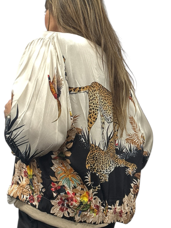 Silk Blend Leopard Bomber