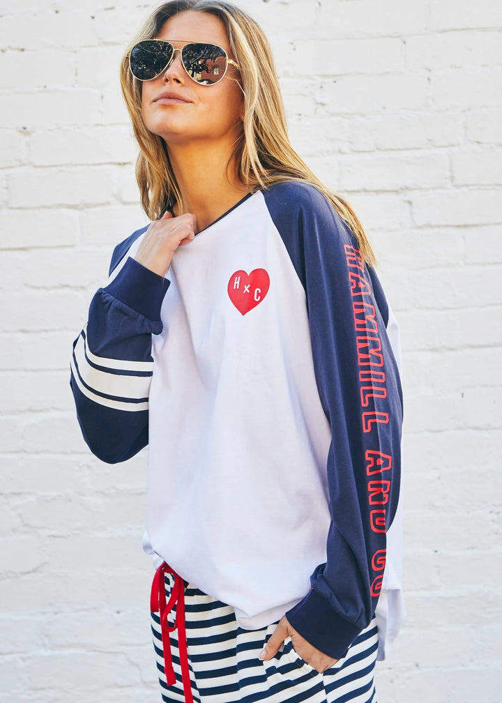 RETRO HEART L/S TEE - WHITE/NAVY