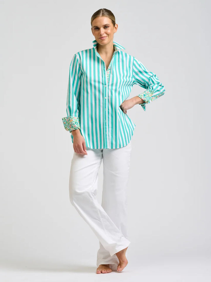 Elodie Shirt - Marine Stripe w Floral Trim