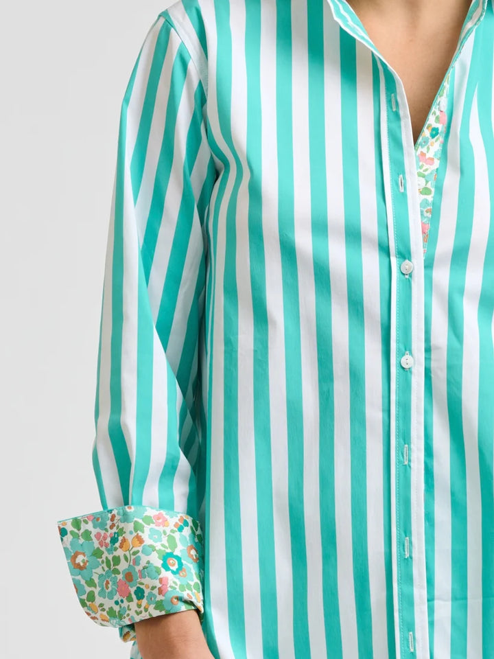 Elodie Shirt - Marine Stripe w Floral Trim