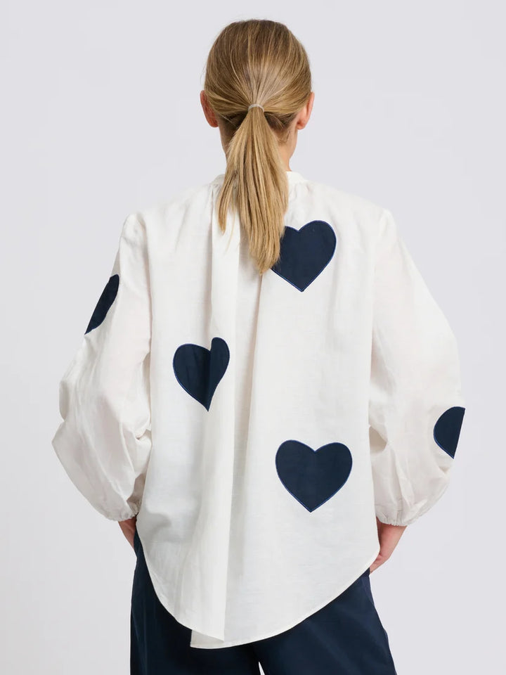 Kitty Popover Shirt - Navy Heart