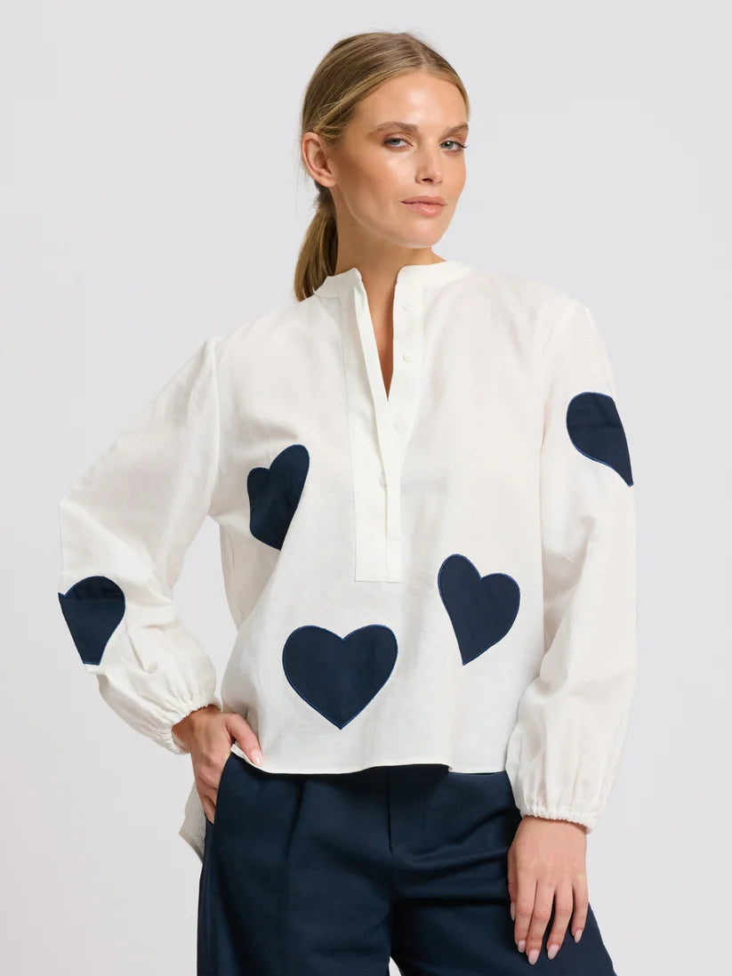 Kitty Popover Shirt - Navy Heart