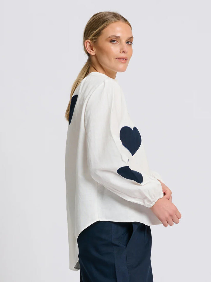 Kitty Popover Shirt - Navy Heart