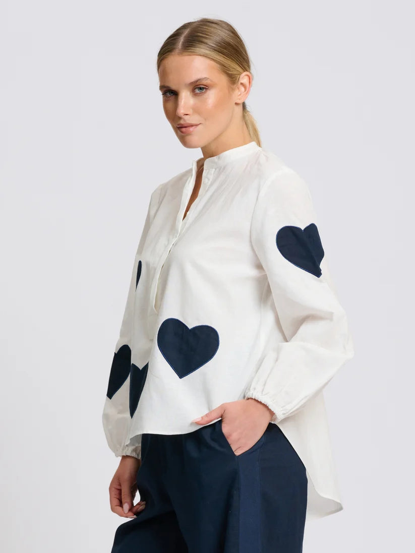 Kitty Popover Shirt - Navy Heart