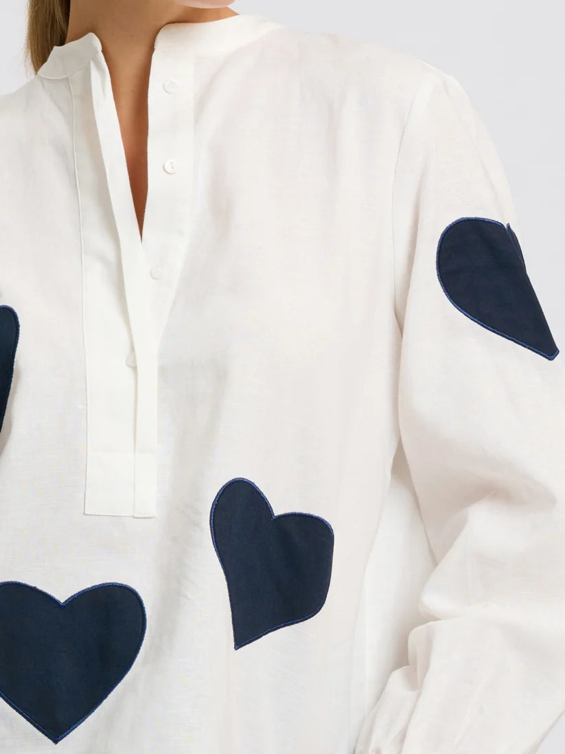 Kitty Popover Shirt - Navy Heart