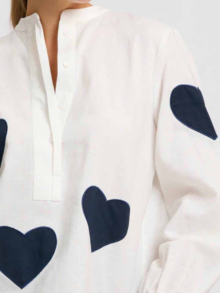 Kitty Popover Shirt - Navy Heart