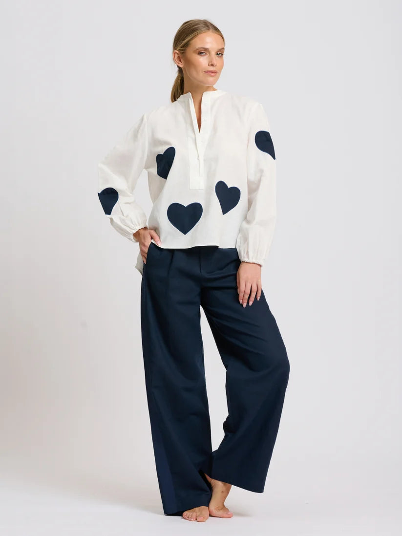 Kitty Popover Shirt - Navy Heart