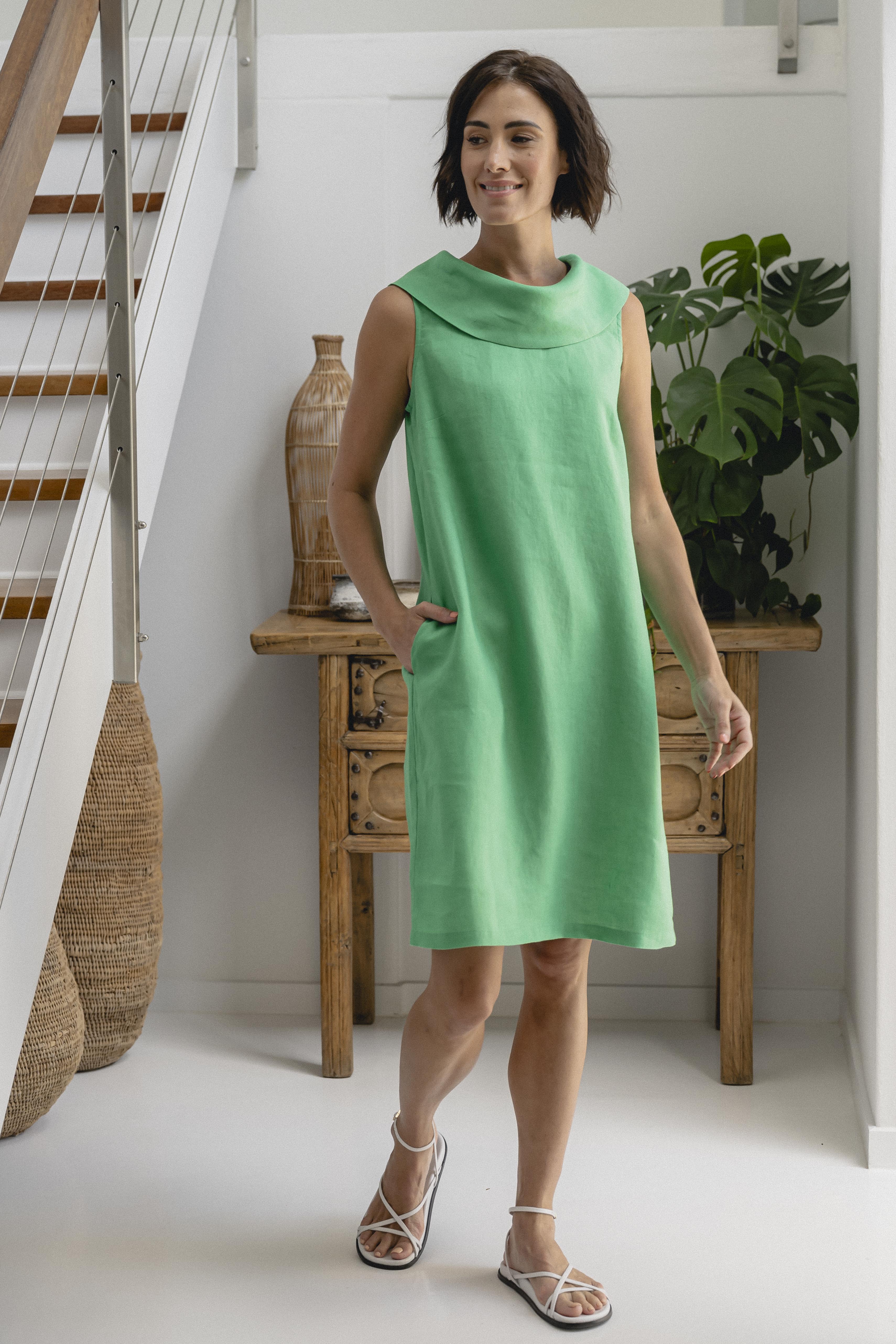 Linen cowl neck dress hotsell