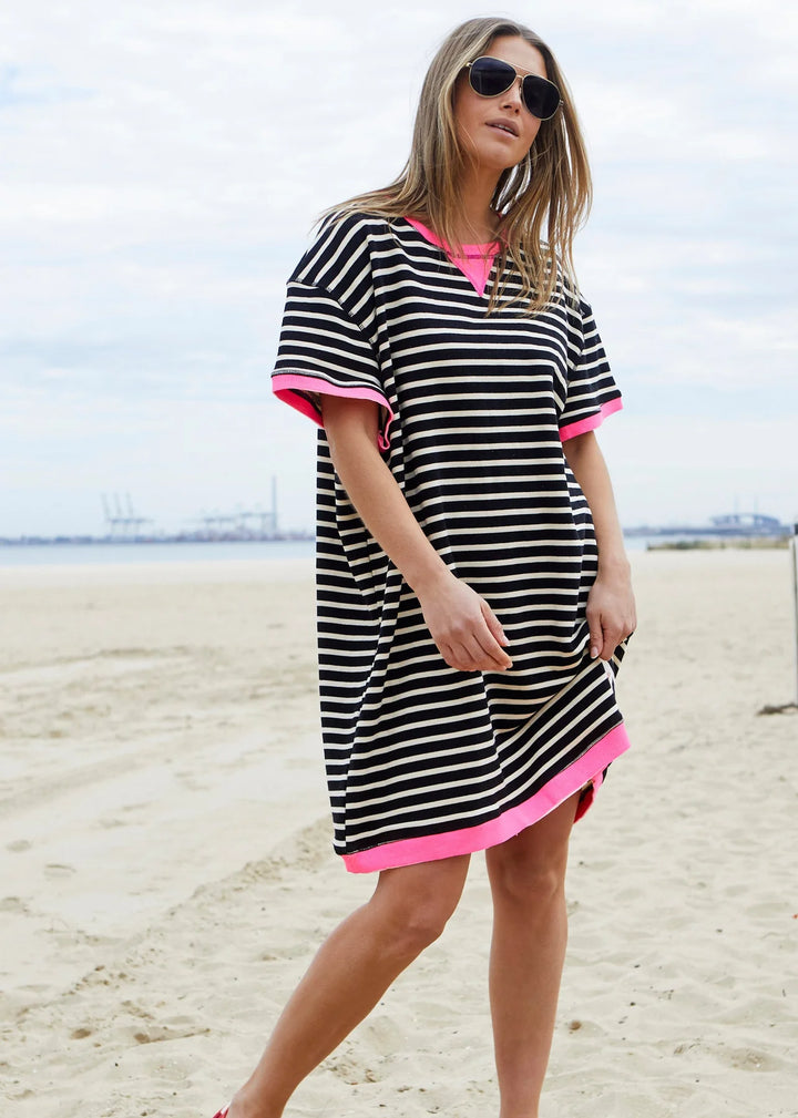 STRIPE BEACH DRESS - BLACK/WHITE