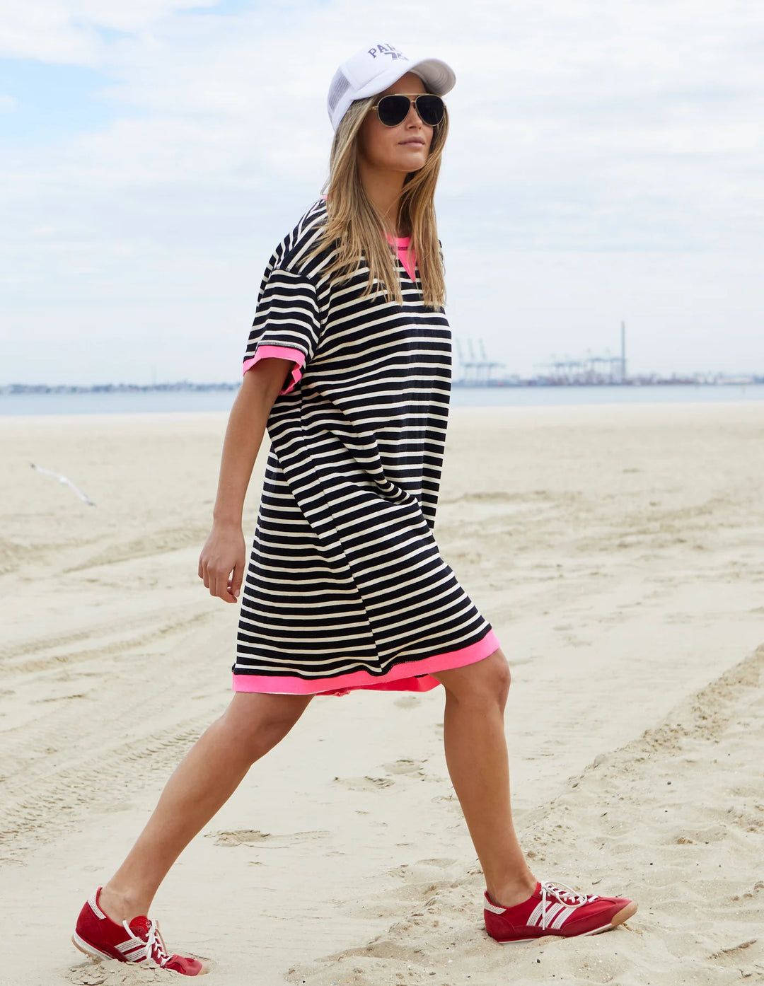 STRIPE BEACH DRESS - BLACK/WHITE