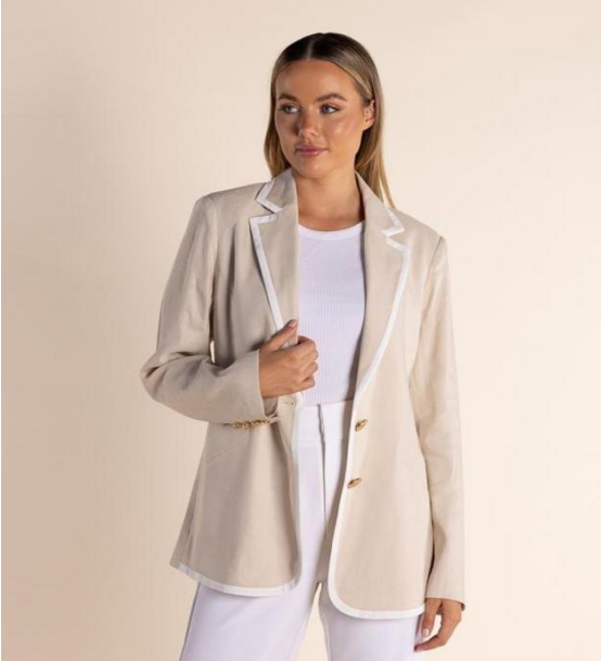 Linen Mix Blazer w Contrast Trim