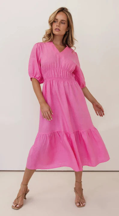 Linen Gather Detail Dress