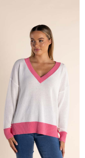 V- Neck Knit w Contrast Rib