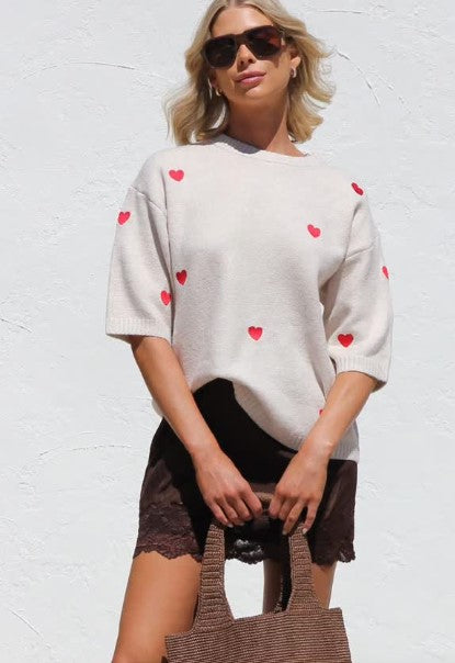 Knit w Red Emb Heart