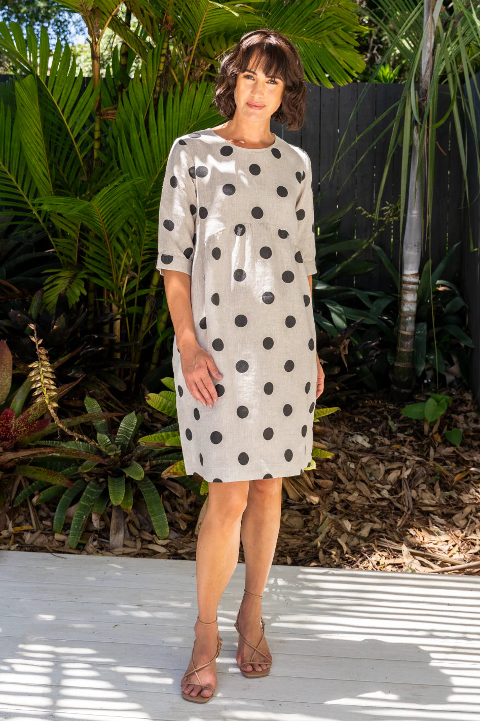 Linen Spot Button Back Dress
