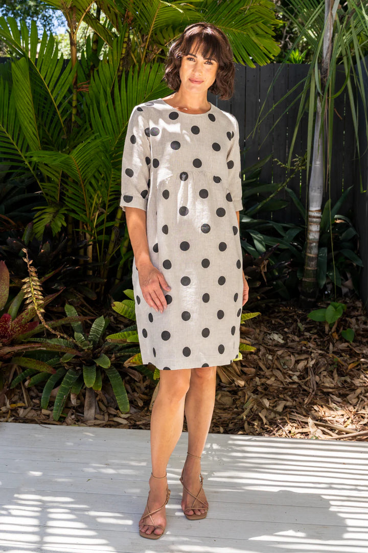 Linen Spot Button Back Dress