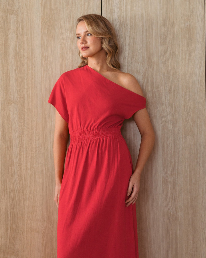 MANLY ASYM MIDI DRESS