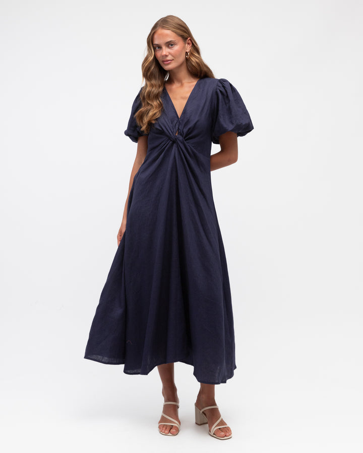 Knot Front Dress-Navy