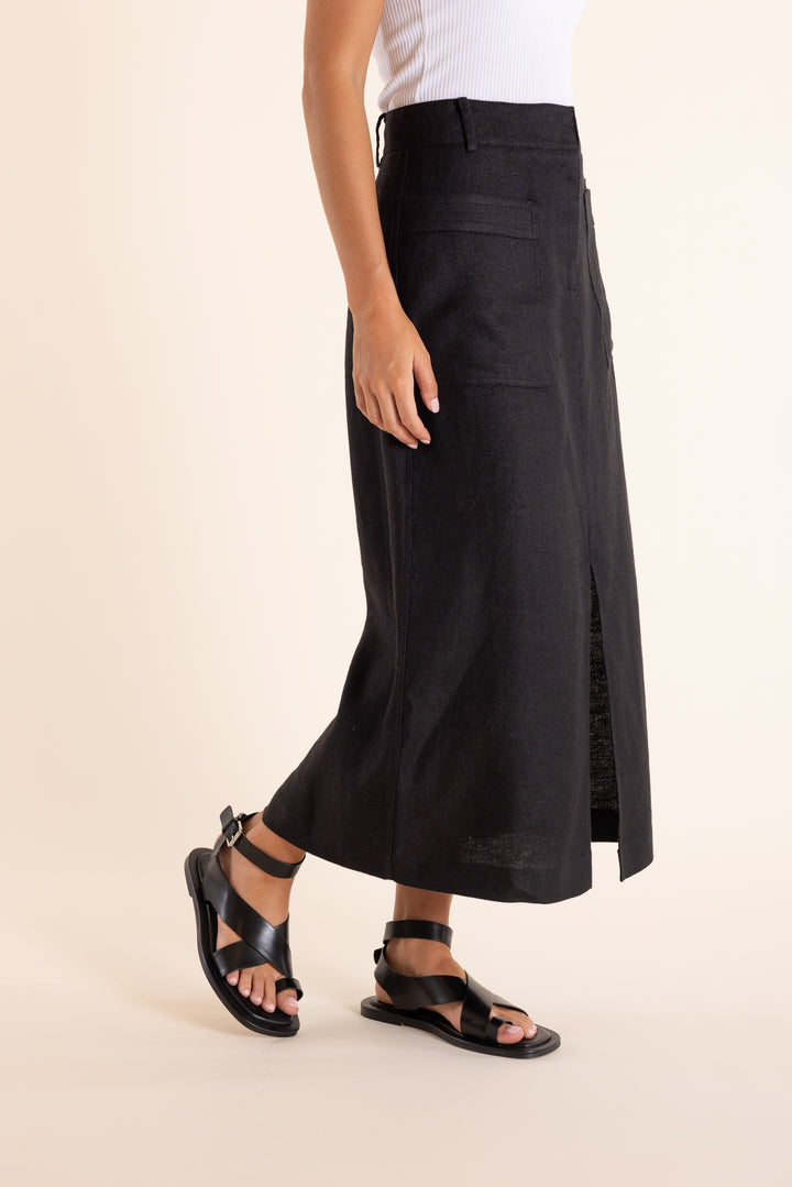 Textured Linen Skirt Midi