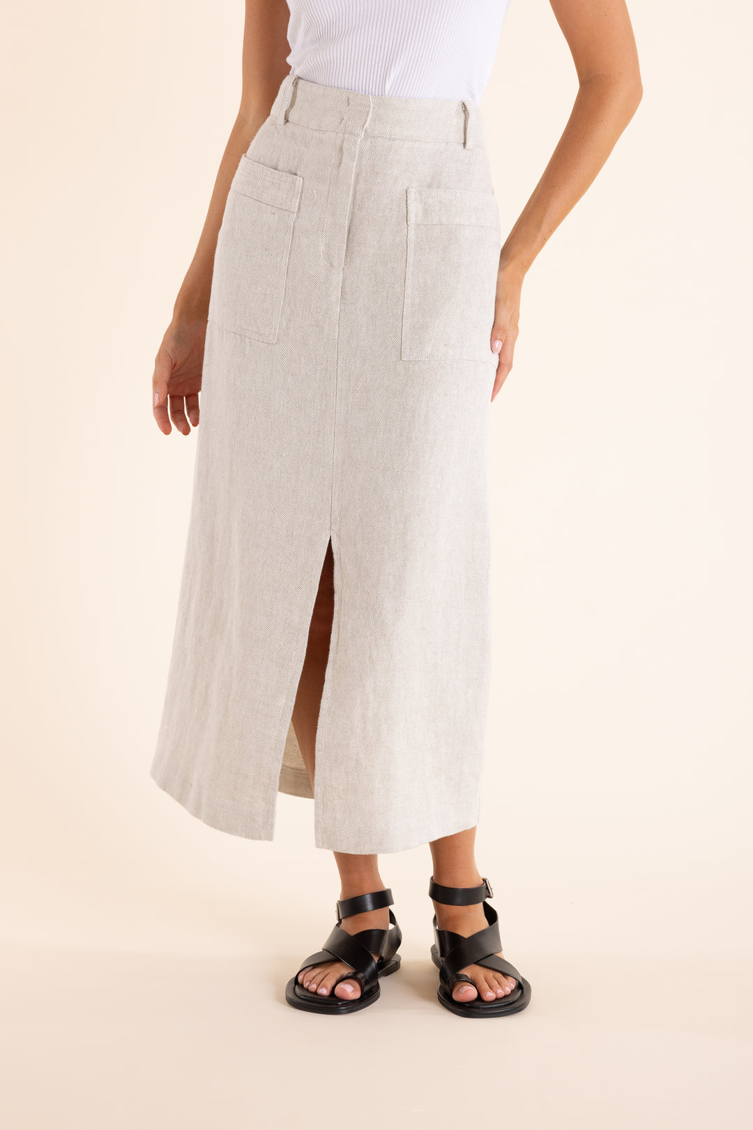 Textured Linen Skirt Midi