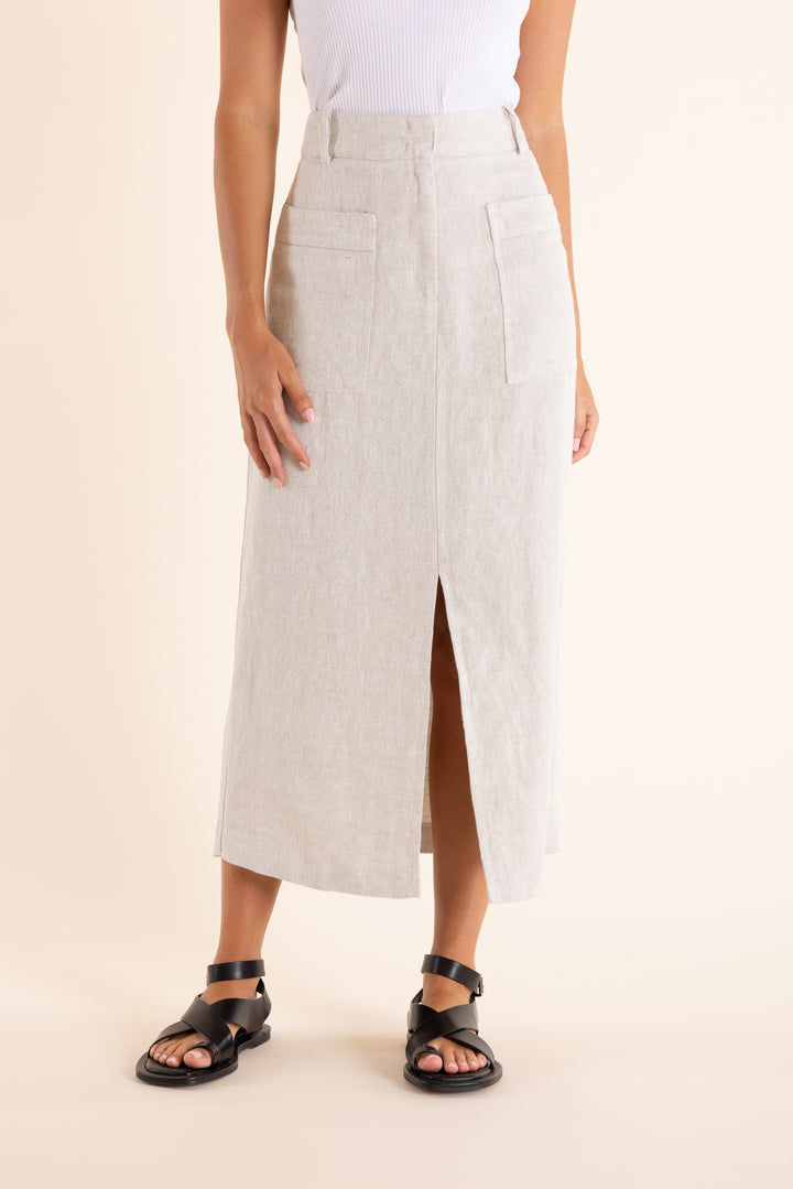 Textured Linen Skirt Midi