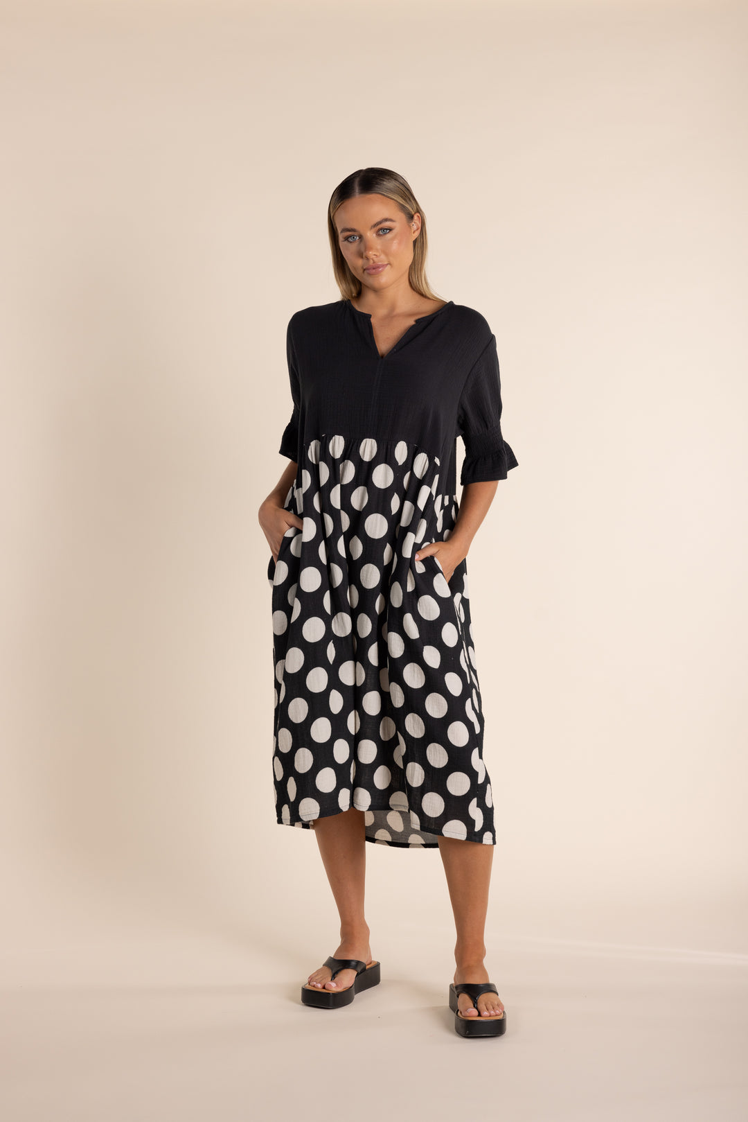 Spot Print Dress w Sleeves