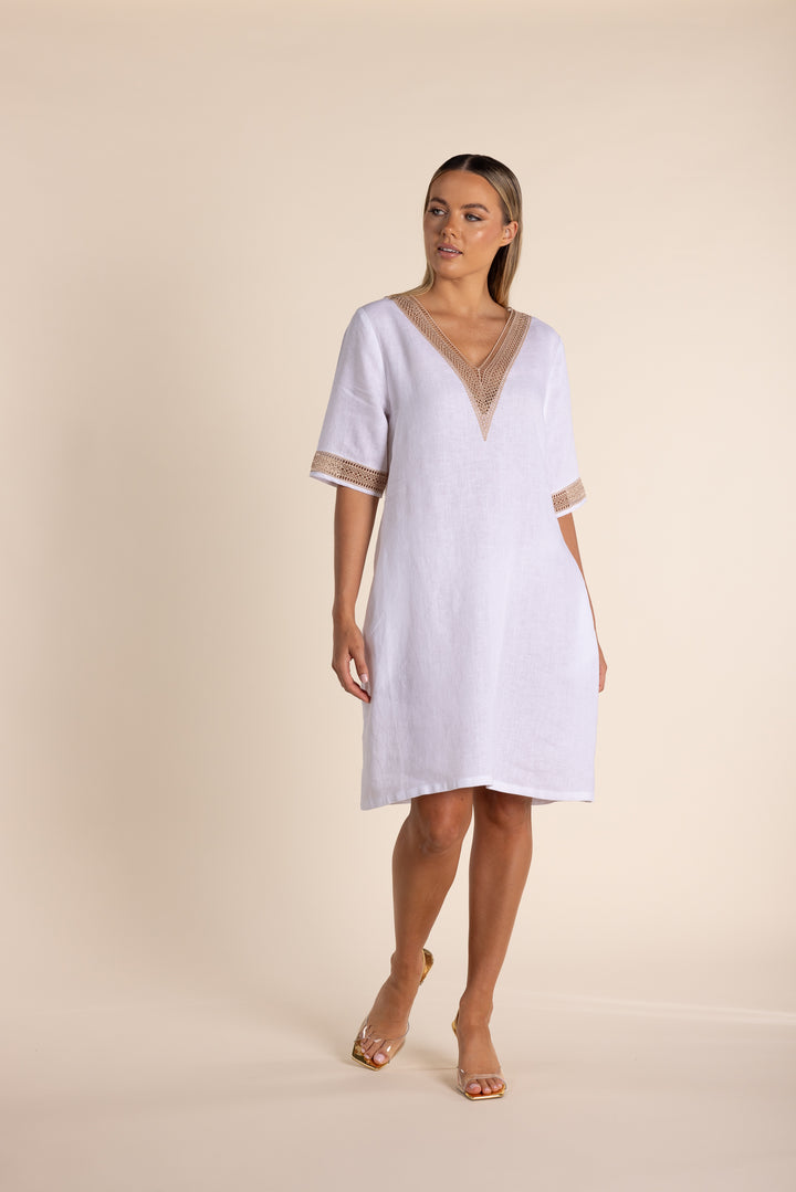 Linen Dress lace trim