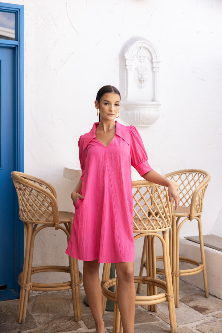 V Neck Dress w Collar
