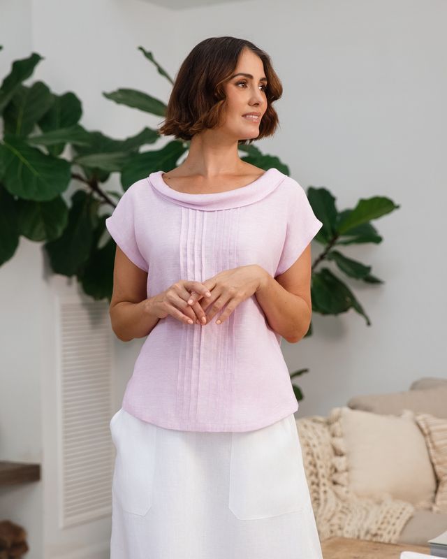 Pleat Front Cowl Neck Top