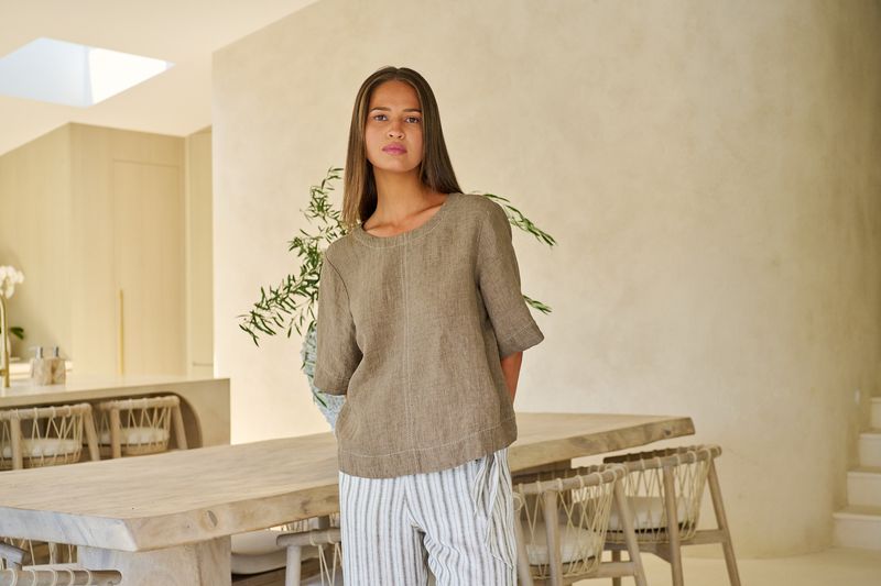 Topstitched Linen Top