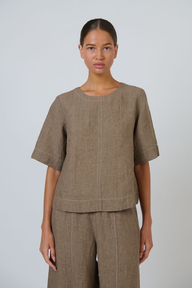 Topstitched Linen Top