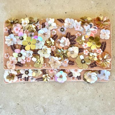 Peach Flower Beaded Clutch