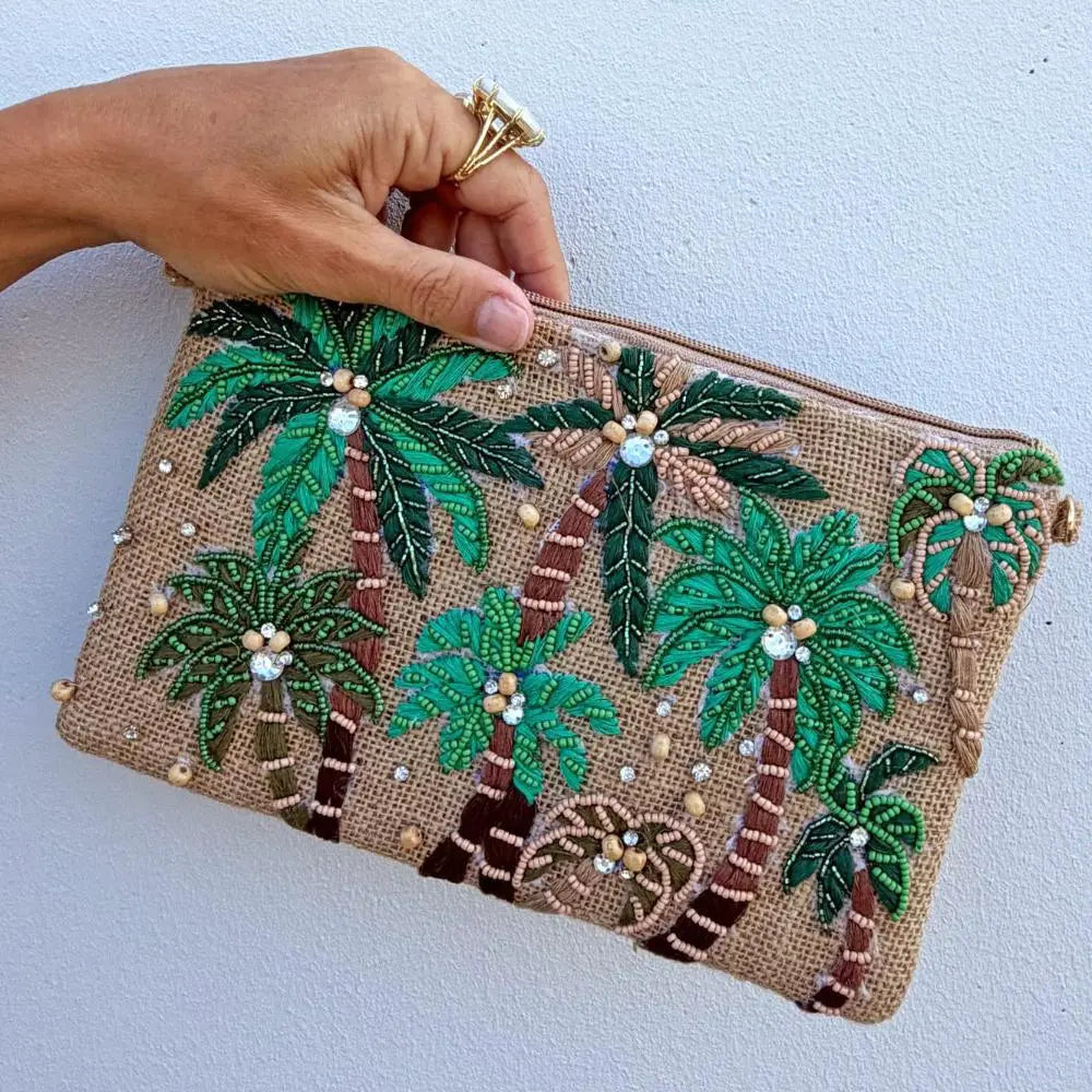 Palm Beaded Clutch