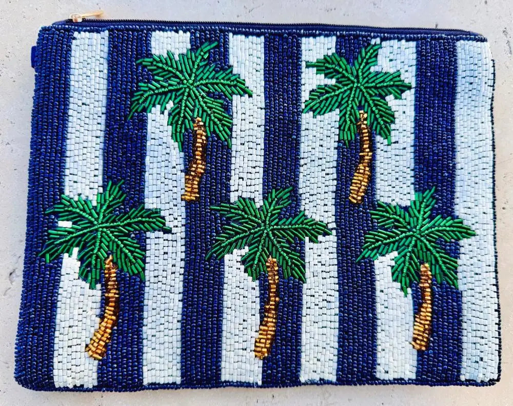Striped Beaded Bag w Palm Trees