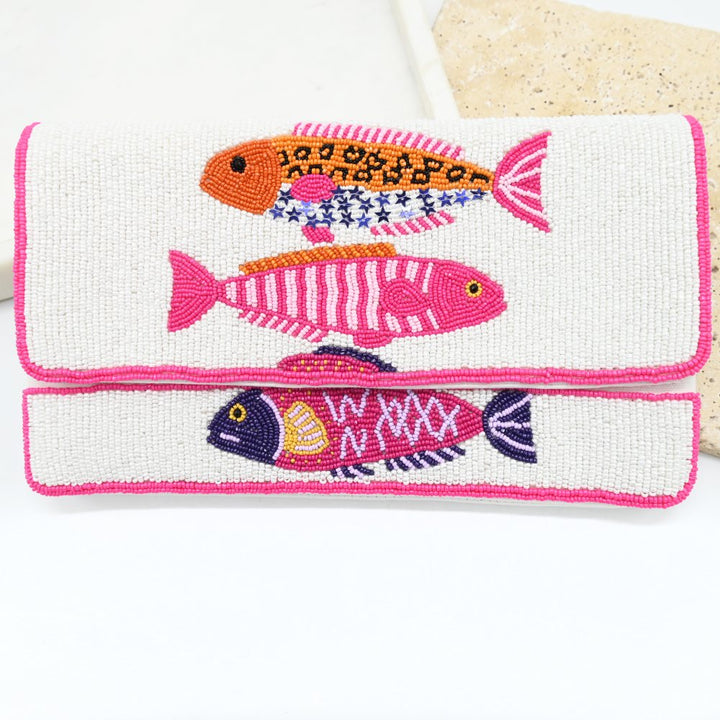 Neon Sardine Beaded Clutch