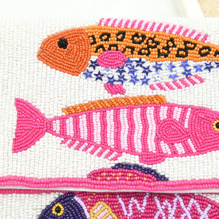 Neon Sardine Beaded Clutch
