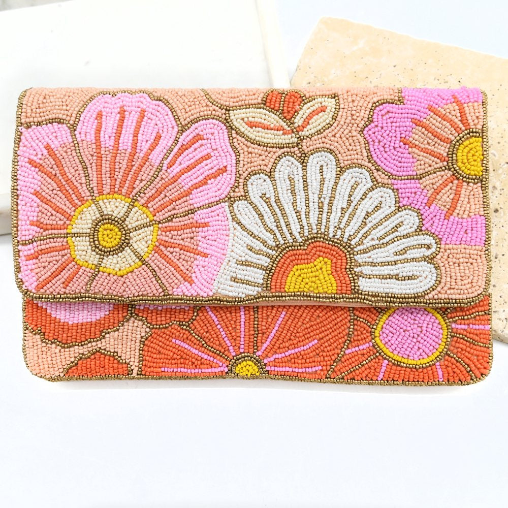 Retro Blossom Beaded Clutch